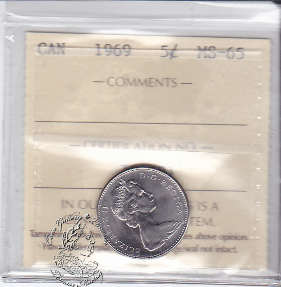 Canada: 1969 5 Cents ICCS MS65 Coin nr 3