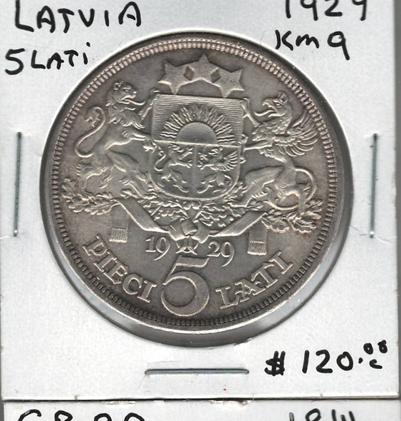 Latvia: 1929 5 Lati Km9