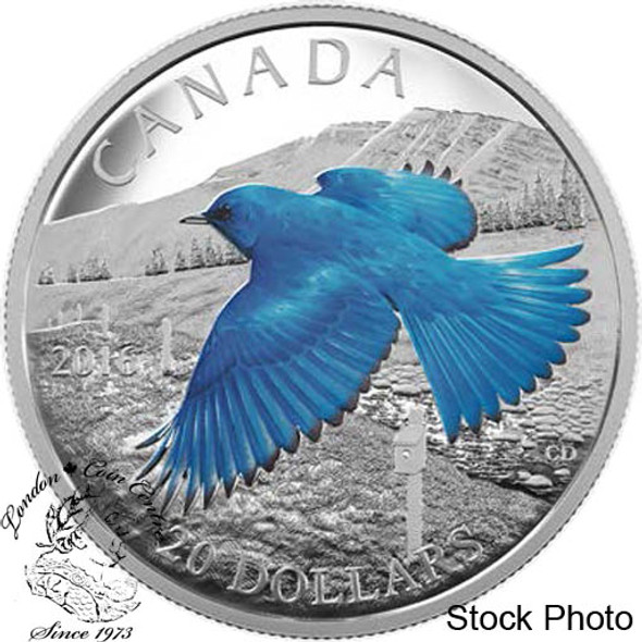 Canada: 2016 $20 Migratory Birds Convention - The Mountain Bluebird Silver Coin