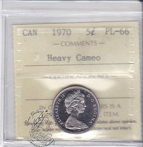 Canada: 1970 5 Cents ICCS PL66 Heavy Cameo Coin