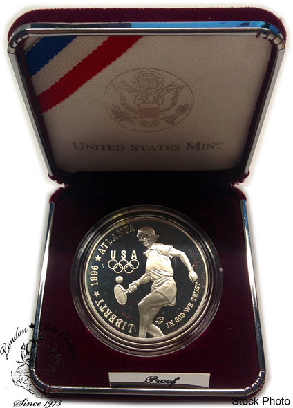 United States: 1996 $1 Atlanta Summer Olympic Games Tennis Proof Silver Dollar