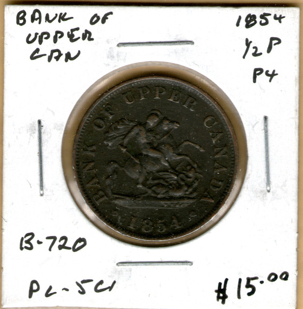 Bank of Upper Canada: 1854 Half Penny P4 #3b