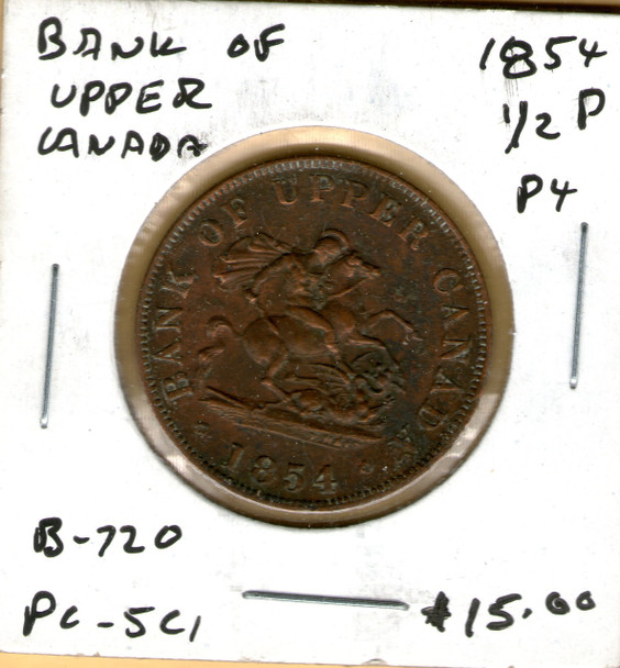 Bank of Upper Canada: 1854 Half Penny P4 #3d