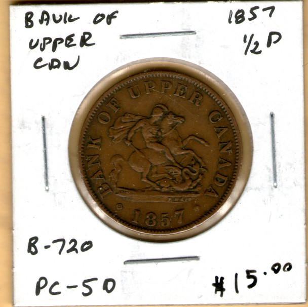 Bank of Upper Canada: 1857 Half Penny #4a