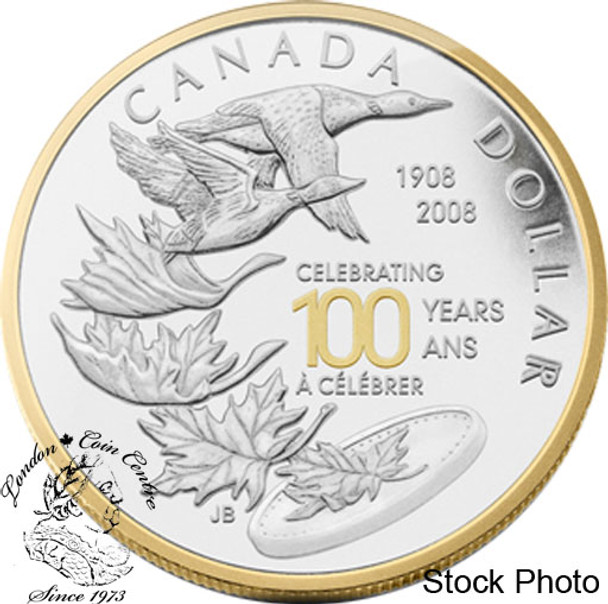 Canada: 2008 $1 Celebrating the Royal Canadian Mint Centennial Proof Gold Plated Silver Dollar Coin