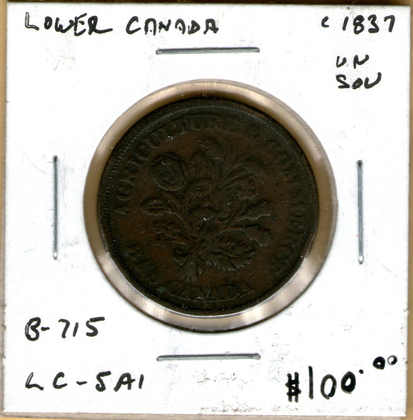 Lower Canada: Bouquet Sou c. 1837 B-715 LC-5A1