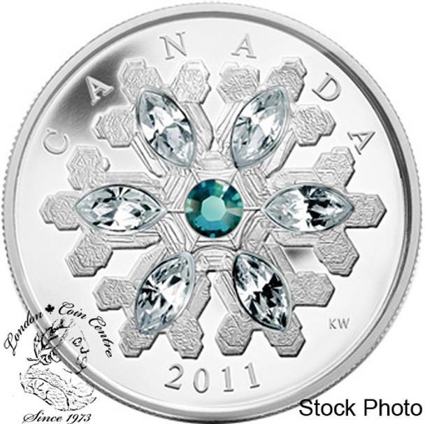 Canada: 2011 $20 Emerald Crystal Snowflake Silver Coin