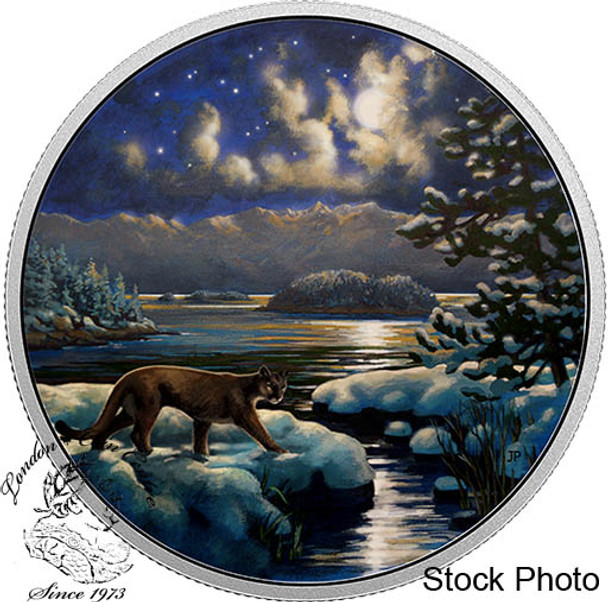 Canada: 2017 $30 Animals in The Moonlight - Cougar Glow In Dark Silver Coin