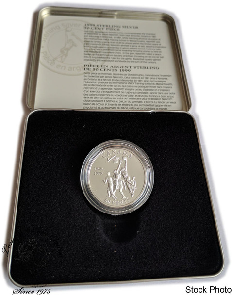 Canada: 1999 50 Cent Basketball James Naismith Sterling Silver Coin