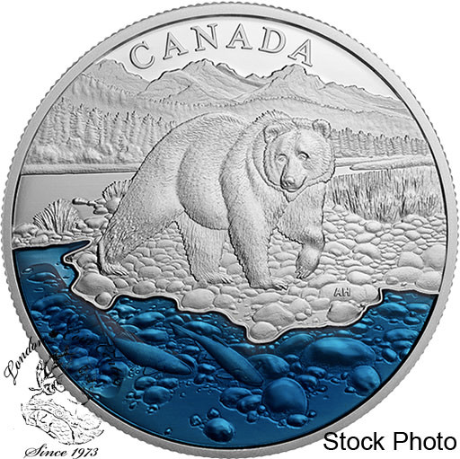 Canada: 2017 $20 Grizzly Bear with Blue Enamel Silver Coin