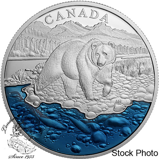 Canada: 2017 $20 Grizzly Bear with Blue Enamel Silver Coin