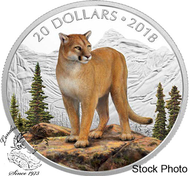 Canada: 2018 $20 Majestic Wildlife: Courageous Cougar - 1 oz. Pure Silver Coloured Coin