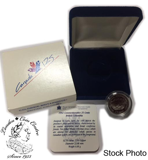 Canada: 1992 25 Cent British Columbia Proof Sterling Silver Coin in Clamshell