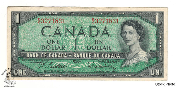 Canada: 1954 $1 Bank Of Canada Banknote Beattie-Rasminsky BC-37b Circulated