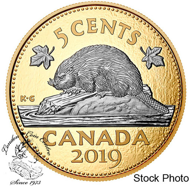 Canada: 2019 Big Coin Series: 5-Cent 5 oz. Pure Silver Reverse-Gold Plating Coin