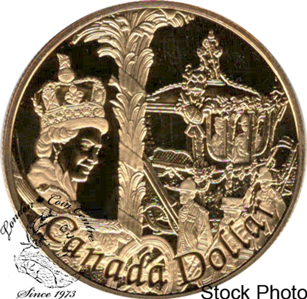 Canada: 2002 $1 50th Anniversary Queen Elizabeth II's Accession to the Throne Proof Silver Gold Plated Dollar Coin