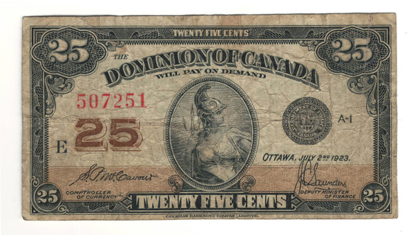 Canada: 1923 25 Cent Banknote Dominion of Canada DC-24c lot#91