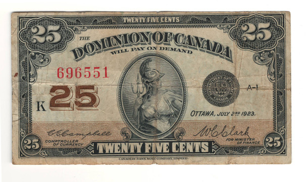 Canada: 1923 25 Cent Banknote Dominion of Canada DC-24d Lot#66