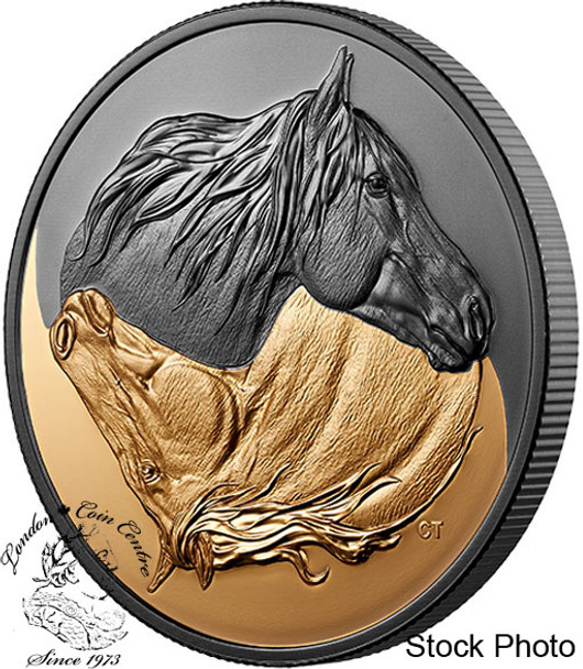 Canada: 2020 $20 Black and Gold: The Canadian Horse 1 oz. Pure Silver Gold-Plated Coin