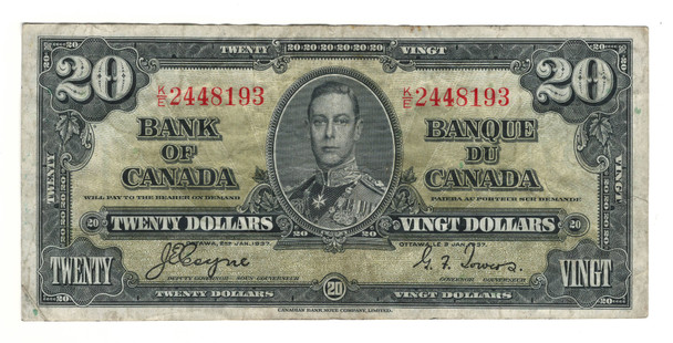 Canada: 1937 $20 Bank Of Canada Banknote BC-25c Lot#21