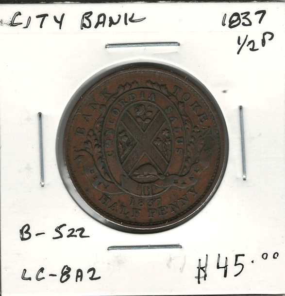 City Bank: 1837 Halfpenny LC-8A2 Lot#2