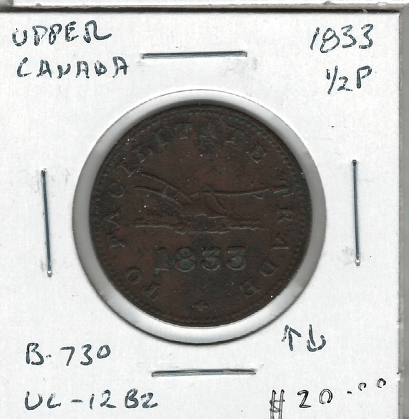 Bank of Upper Canada: 1833 Halfpenny UC-12B2 Lot#2