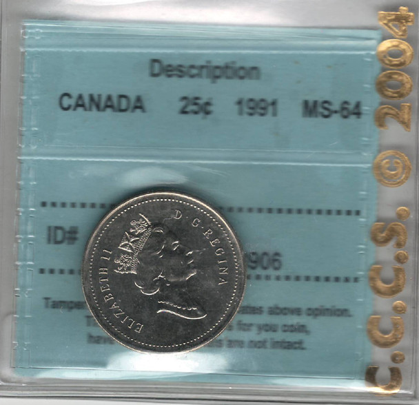 Canada: 1991 25 Cent CCCS MS64