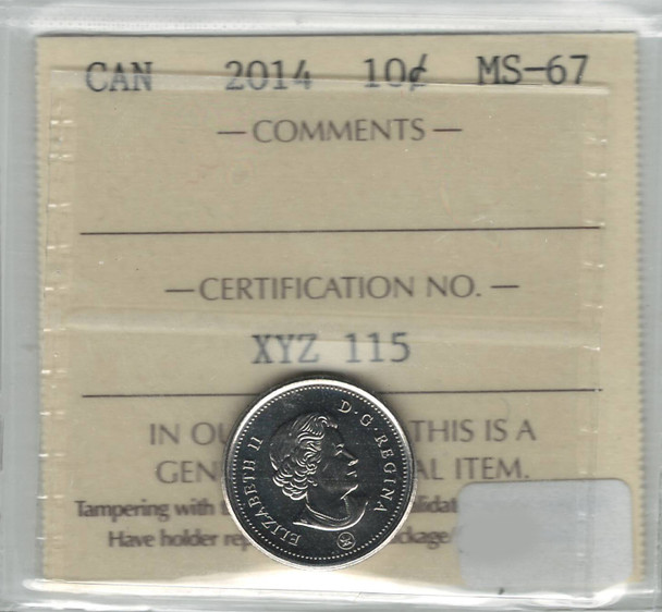 Canada: 2014 10 Cents ICCS MS67