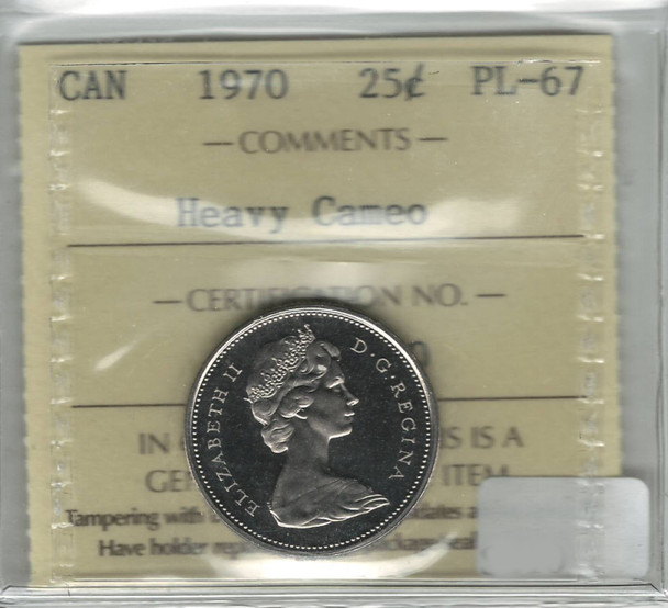 Canada: 1970 25 Cent Heavy Cameo ICCS PL67