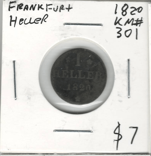 German States: Frankfurt: 1820 Heller