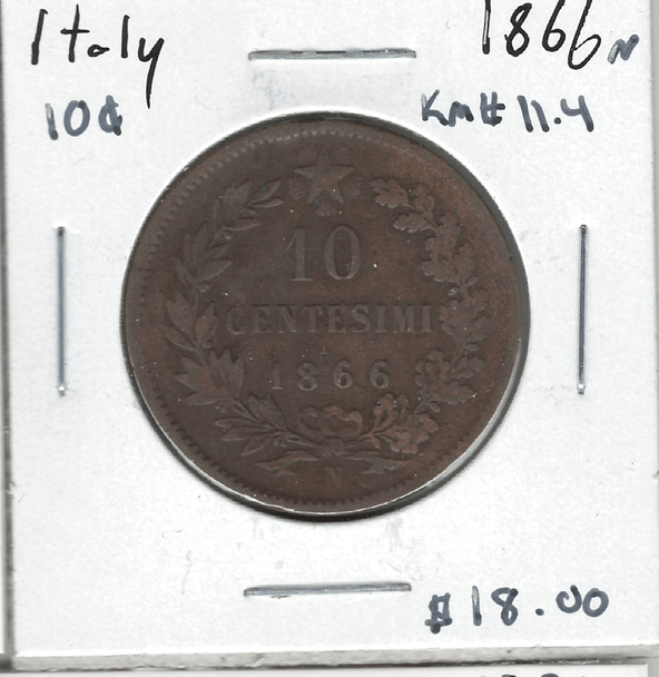 Italy: 1866N 10 Centesimi