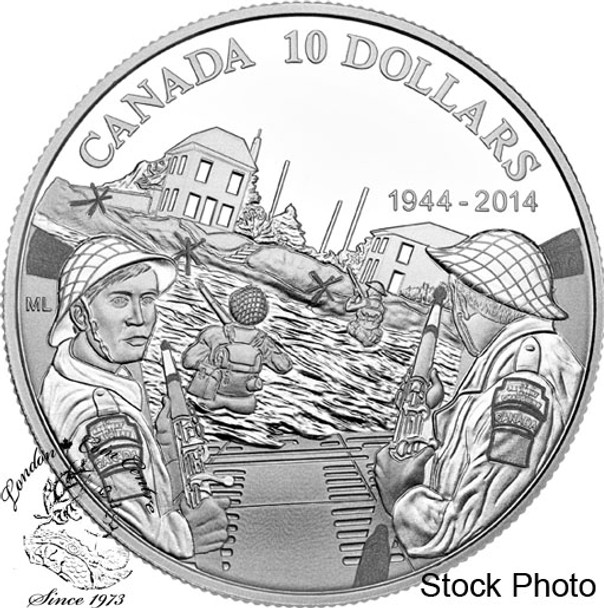 Canada: 2014 $10 70th Anniversary of D-Day - George VI - Pure Silver Coin