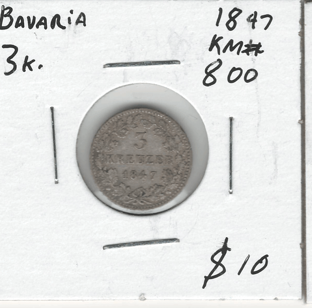 German States: Bavaria: 1847 3 Kreuzer