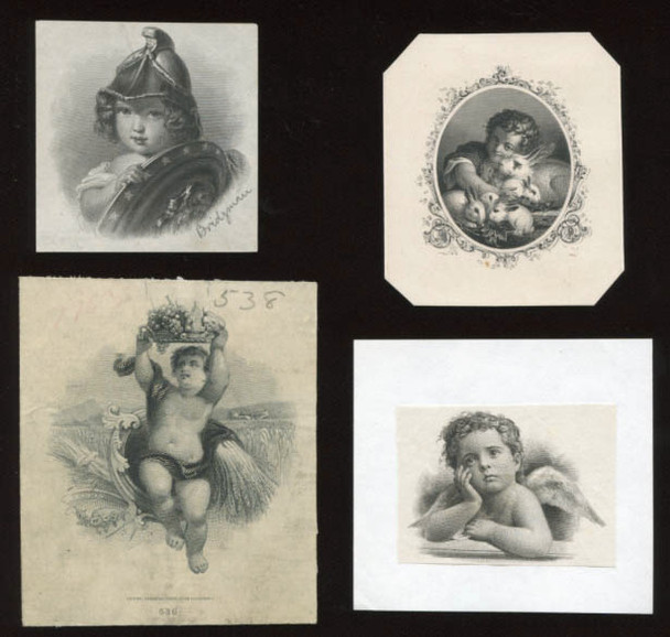 Four Different "Children and Cherubs" Die Proof Vignettes