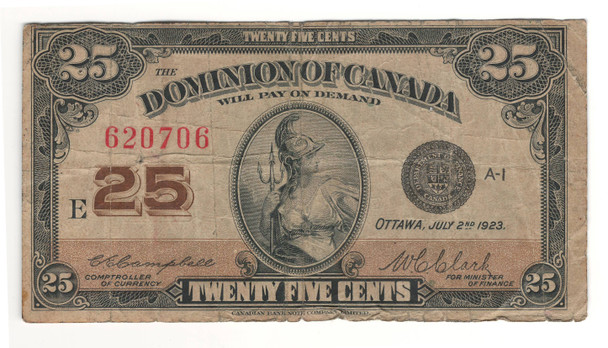 Canada: 1923 25 Cent Banknote Dominion of Canada DC-24d Lot#69