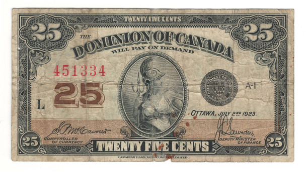 Canada: 1923 25 Cent Banknote Dominion of Canada DC-24c Lot#121