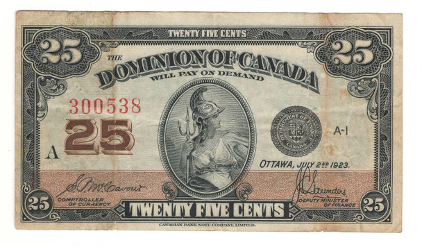 Canada: 1923 25 Cent Banknote Dominion of Canada DC-24c Lot#128