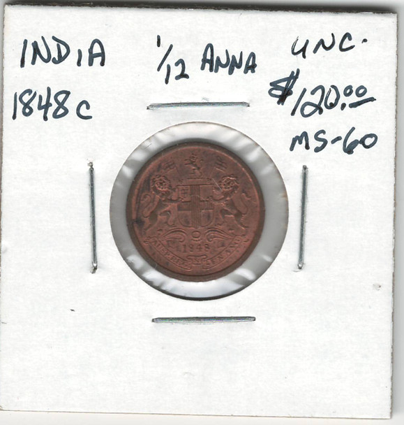 India: 1848c 1/12 Anna UNC