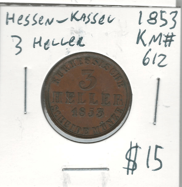 German States: Hessen-Kassel: 1853 3 Heller