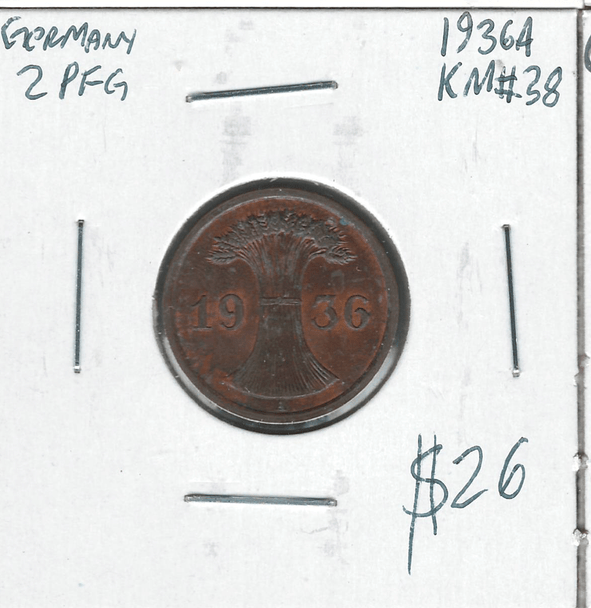 Germany: 1936A 2 Pfennig