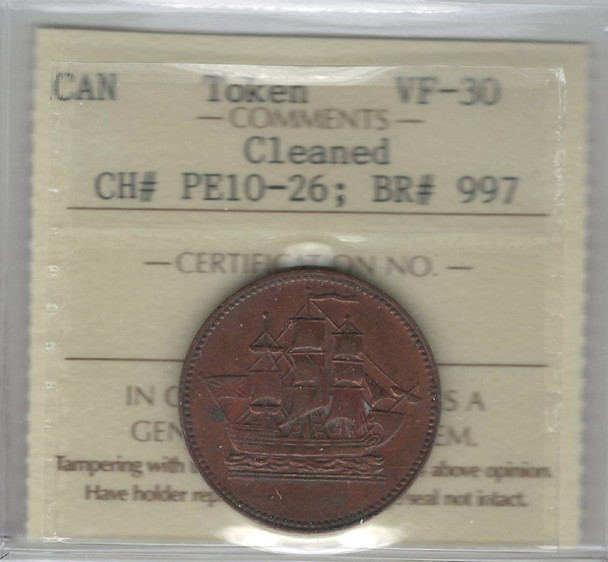 PEI:  Ships Colonies & Commerce Token ICCS VF30 Cleaned