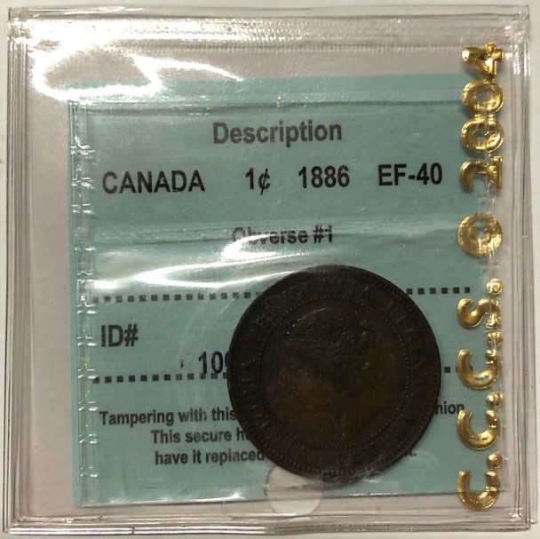 Canada: 1886 1 Cent Obverse #1 CCCS EF40 *Hole in Holder*