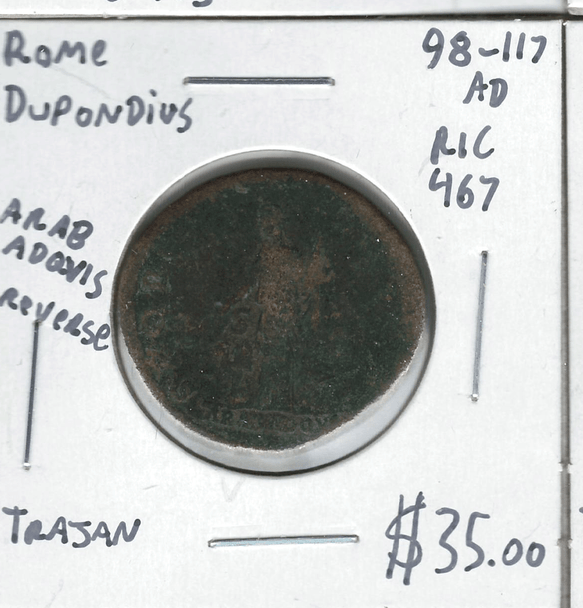 Roman: 98 - 117 AD Dupondius Arab Adonis Reverse Trajan