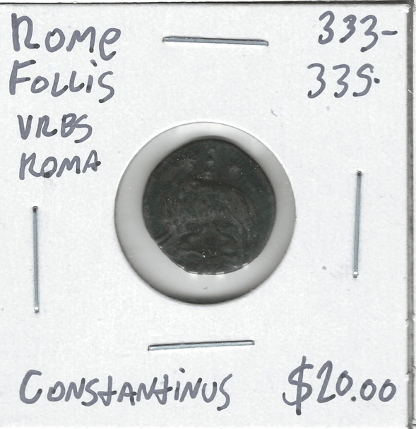 Roman: 333 - 335 AD Follis VRBS Roma Constantinus