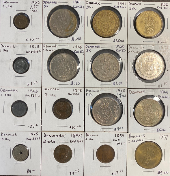 Denmark: 1875 & Newer Coin Collection 16 pieces