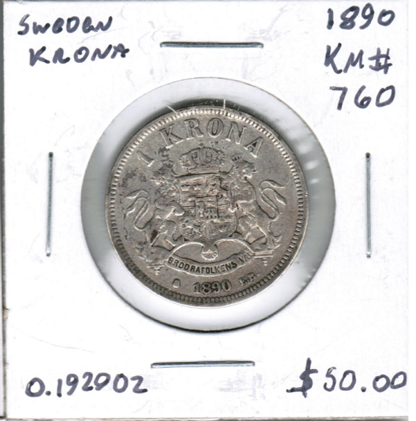 Sweden: 1890 Silver Krona