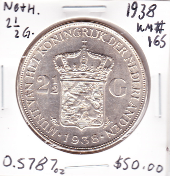 Netherlands: 1938 Silver 2 1/2 Gulden