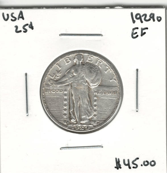 United States: 1929D 25 Cent EF40