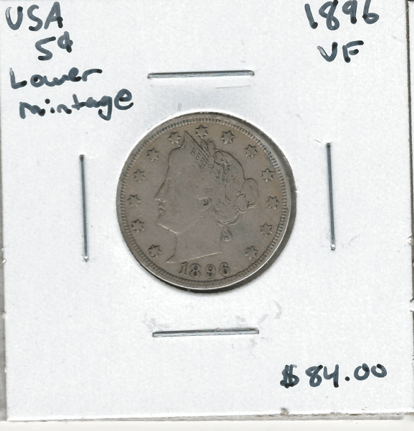 United States: 1896 5 Cent VF Lower Mintage