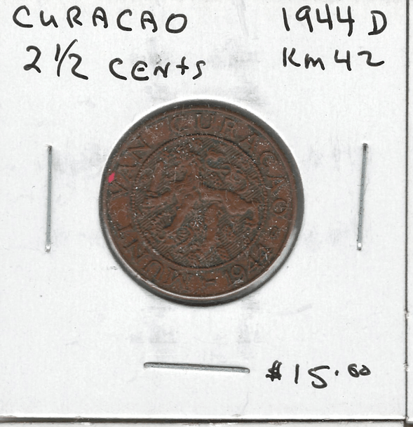 Curacao: 1944D 2 1/2 Cents